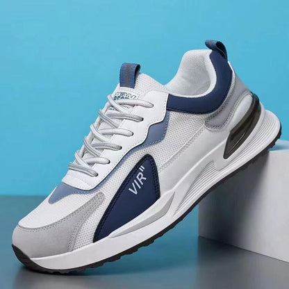 Men's color block mesh sneakers by MANDOTOS, casual lace-up shoes with breathable design, suitable for outdoor running and sports.