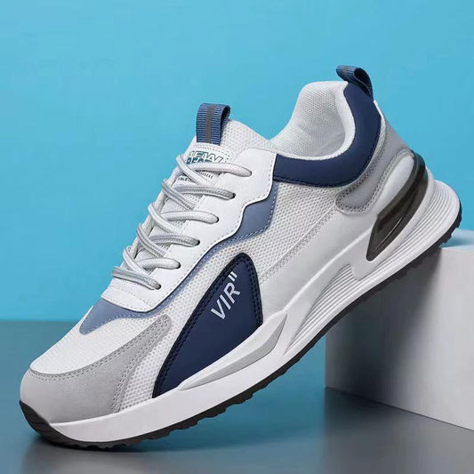 Men's color block mesh sneakers by MANDOTOS, casual lace-up shoes with breathable design, suitable for outdoor running and sports.
