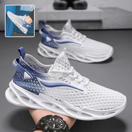Mandotos men's lace-up mesh sports sneakers with hollow soles, low-top design, perfect for running and casual wear.