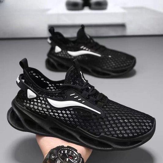 Men's lace-up mesh sports sneakers with hollow sole and low-top design by MANDOTOS, suitable for running and casual wear.