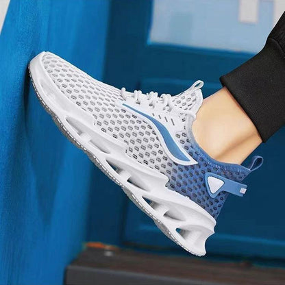 Mandotos men's lace-up mesh sports sneakers with hollow soles, low-top design, ideal for running and casual wear.