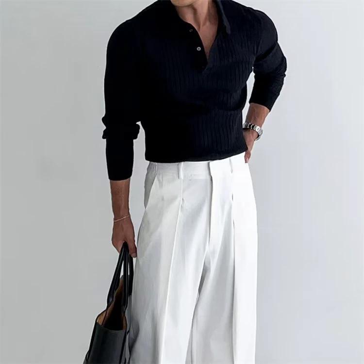 Mandotos men's slim fit polo shirt with long sleeves, lapel collar, and button detail, in a classic and stylish design.
