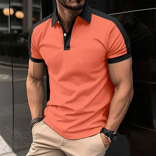 Mandotos men's short sleeve business polo shirt, summer casual style, lightweight fabric, classic collar, and clean design.