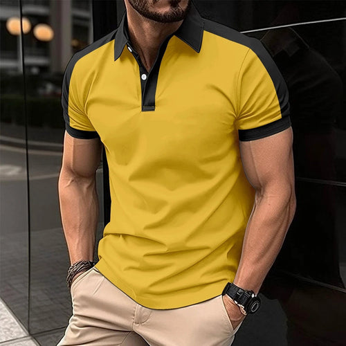 Mandotos men's short sleeve business polo shirt, casual summer style, lightweight cotton with a classic collar and button-front design.