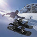 Mandotos Mini Ski Skates, portable and adjustable short skiboard for snow, shown in use on snowy terrain.