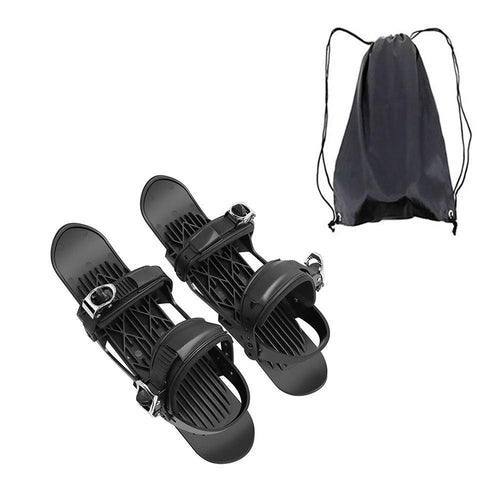 Mandotos Mini Ski Skates, portable short skiboard with adjustable bindings for snow fun and winter sports.
