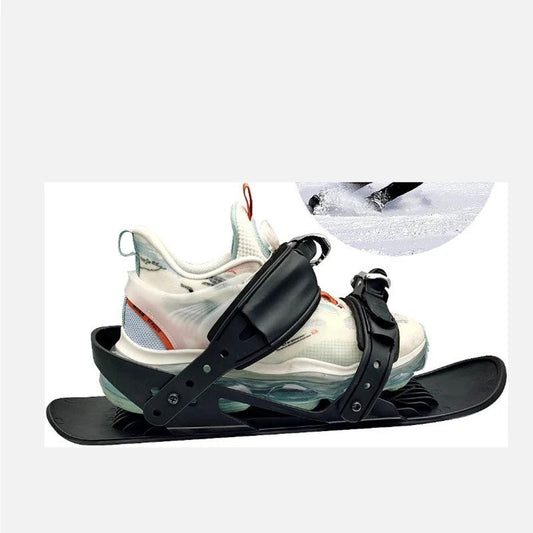 Mandotos Mini Ski Skates, portable adjustable short skiboard for snow, with bindings and compact design for winter fun.