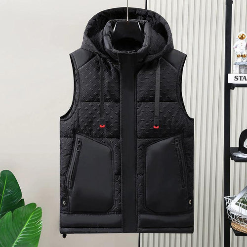 Mandotos cotton thick down vest displayed, showcasing a warm, padded design with a high collar and front zipper for cold weather.