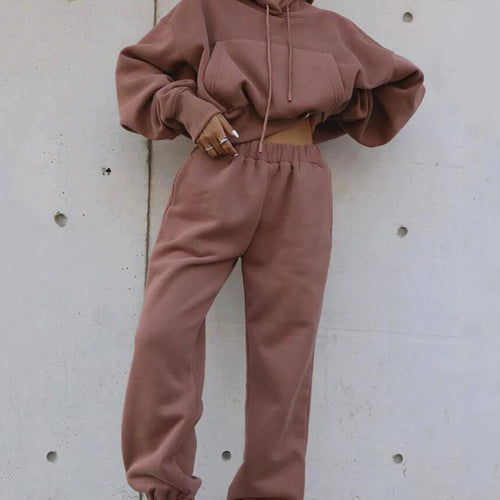 Mandotos women's autumn and winter casual hoodie coat and sports suit, featuring a cozy, stylish design for cold weather.