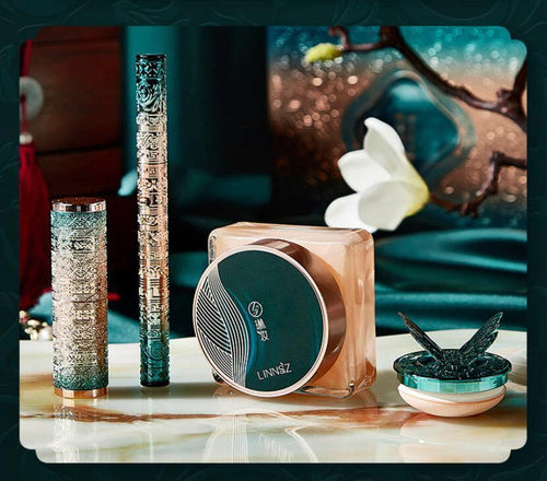 Mandotos Oriental Beauty Co. Chinese-inspired makeup set featuring an elegant palette with bold, vibrant colors.