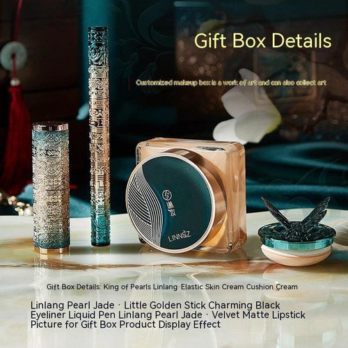 Mandotos Oriental Beauty Co. Chinese-inspired makeup set featuring an elegant palette with bold, vibrant eyeshadows and brushes.