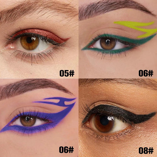 Mandotos PHOFAY colorful waterproof eyeliner set with bold, long-lasting shades, displayed with multiple vibrant eyeliners.