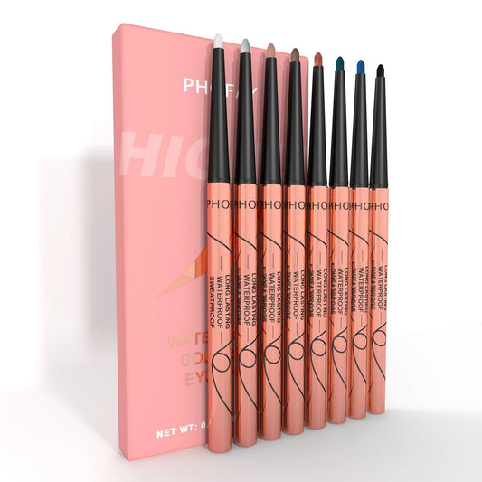 Mandotos PHOFAY colorful waterproof eyeliner set with vibrant, long-lasting shades displayed on a makeup palette.