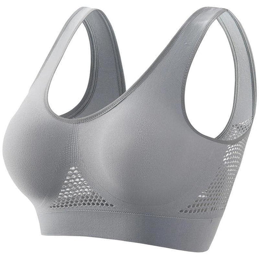 Plus size women's push-up sports bra by MANDOTOS, ideal for running and yoga, showing supportive design and comfortable fit.