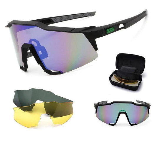 Mandotos polarized men's riding sunglasses with black frames and tinted lenses, designed for outdoor and driving protection.