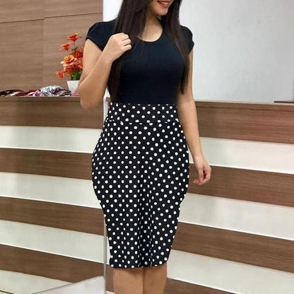 Mandotos printed office midi pencil dress for women in large size, featuring a tailored fit and stylish design.