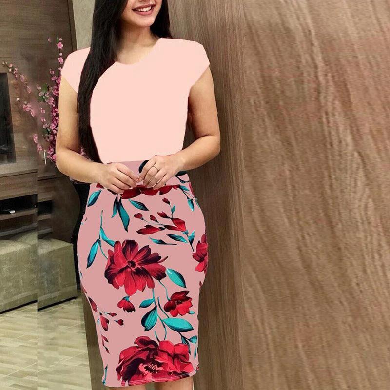 Large printed office midi pencil dress for women by MANDOTOS, featuring a stylish and professional design perfect for work.