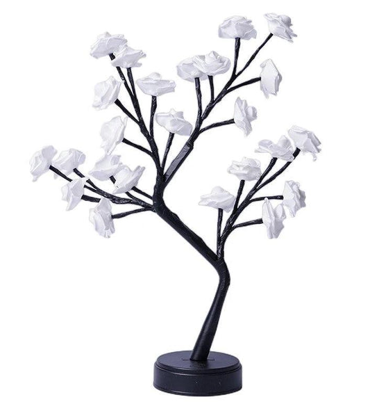 Mandotos Rose Flower Tree Table Lamp with USB fairy night light, decorative desk lamp with floral design and warm illumination
