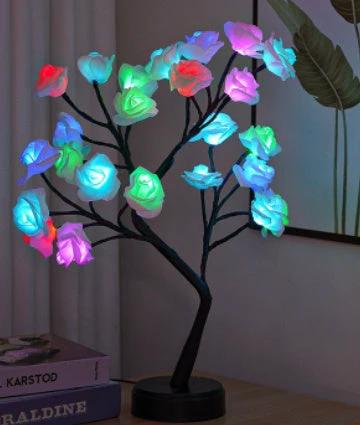 Mandotos Rose Flower Tree Table Lamp with USB Fairy Desk Night Light, decorative floral design for cozy lighting.