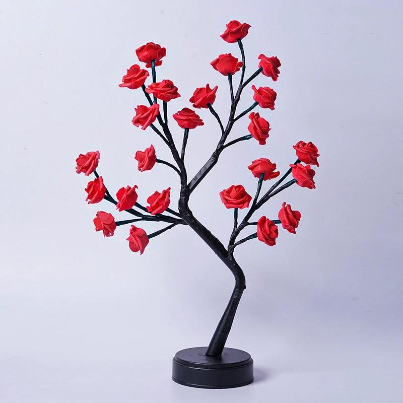 Mandotos Rose Flower Tree Table Lamp with USB fairy night light, decorative desk lamp for cozy ambiance.