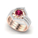Mandotos rose gold flower ring with intricate design, perfect as an engagement or wedding band set.