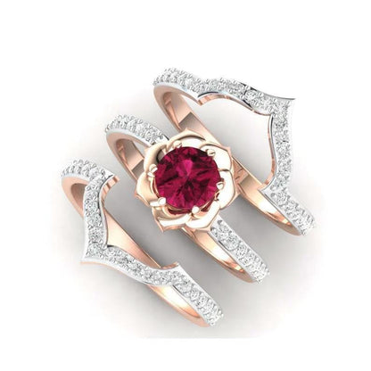 Rose gold flower ring by MANDOTOS featuring intricate floral design, perfect for engagement or wedding band set.