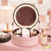 Round MANDOTOS smart LED makeup bag with mirror lights, travel organizer for cosmetics and beauty essentials.
