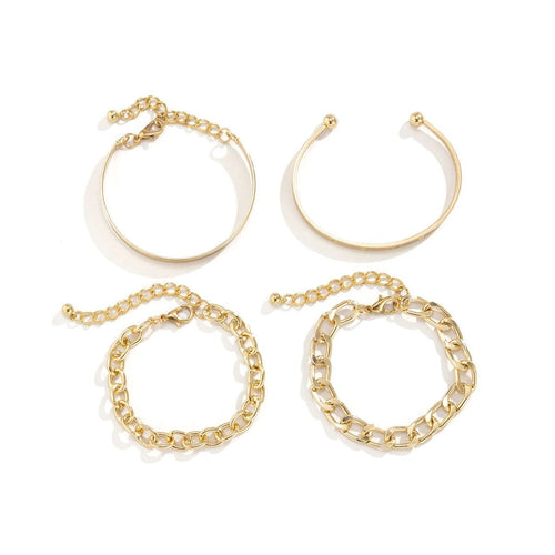 Mandotos C-shaped hollow chain bracelet set featuring simple, smooth design with sleek, minimalist jewelry style.