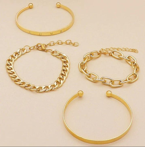 Mandotos C-shaped hollow chain bracelet set featuring simple, smooth design with multiple bracelets for a stylish accessory.