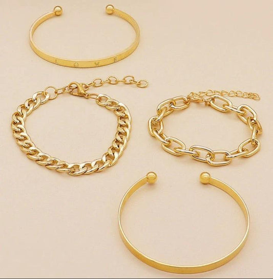 Mandotos C-shaped hollow chain bracelet set featuring simple, smooth design with multiple bracelets for a stylish accessory.