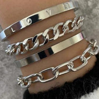 Mandotos C-shaped hollow chain bracelet set featuring simple, smooth design with multiple bracelets for a stylish accessory ensemble.