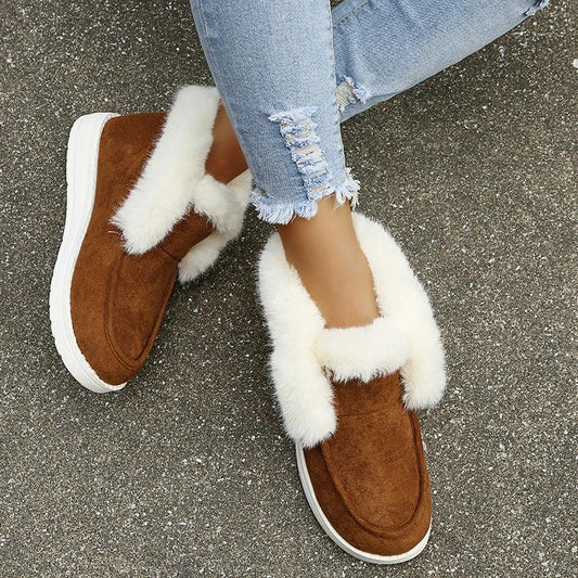 Mandotos women's snow boots with plush fur, warm winter ankle shoes, ideal for cold weather and snowy conditions.