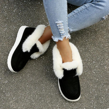 Mandotos women's snow boots with plush fur, warm winter ankle shoes, ideal for cold weather and snowy conditions.