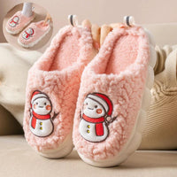 Mandotos Snowman Slippers, cozy winter plush couple home shoes with anti-slip soles for indoor comfort.
