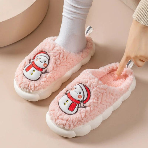 Mandotos Snowman Slippers for winter, plush cozy home shoes with anti-slip soles for couples.