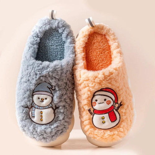 Mandotos Snowman slippers for winter, plush interior, anti-slip soles, cozy couple home shoes with festive snowman design