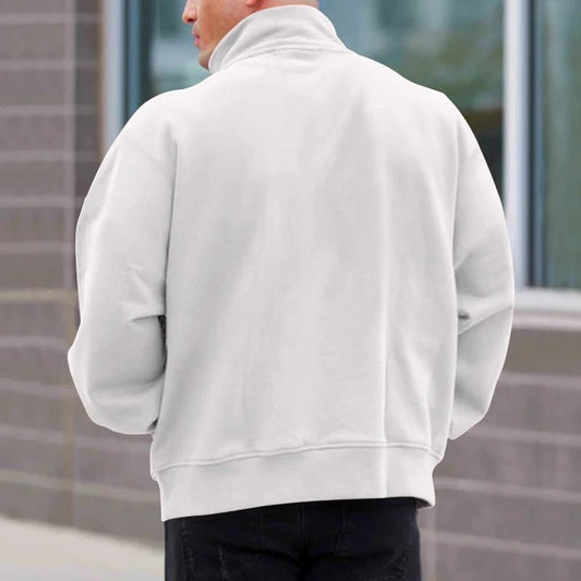 Mandotos men's solid color zipper sweatshirt with fleece lining, long sleeves, perfect for autumn and winter.