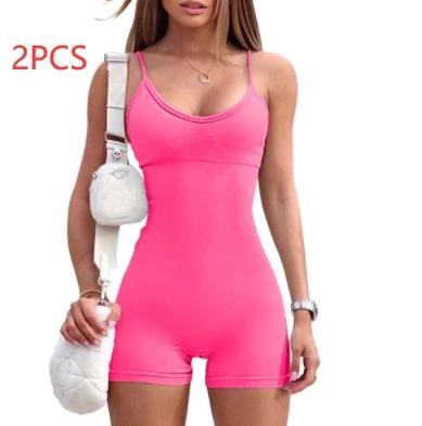 Mandotos women's spaghetti strap shorts jumpsuit for yoga, workout, and fitness, featuring a tight, stylish fit for active wear.