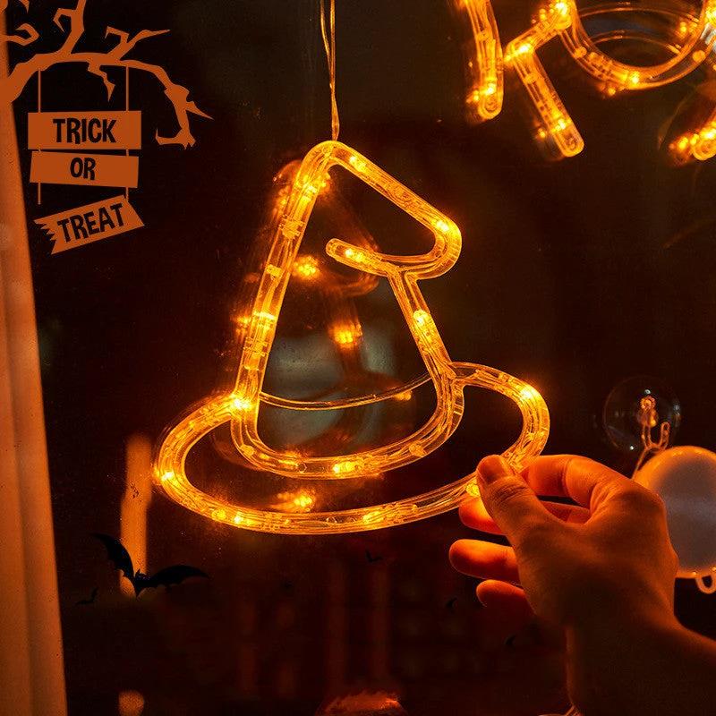 Mandotos Halloween LED window lights with spooky pumpkin, spider, and ghost designs for festive holiday decoration.