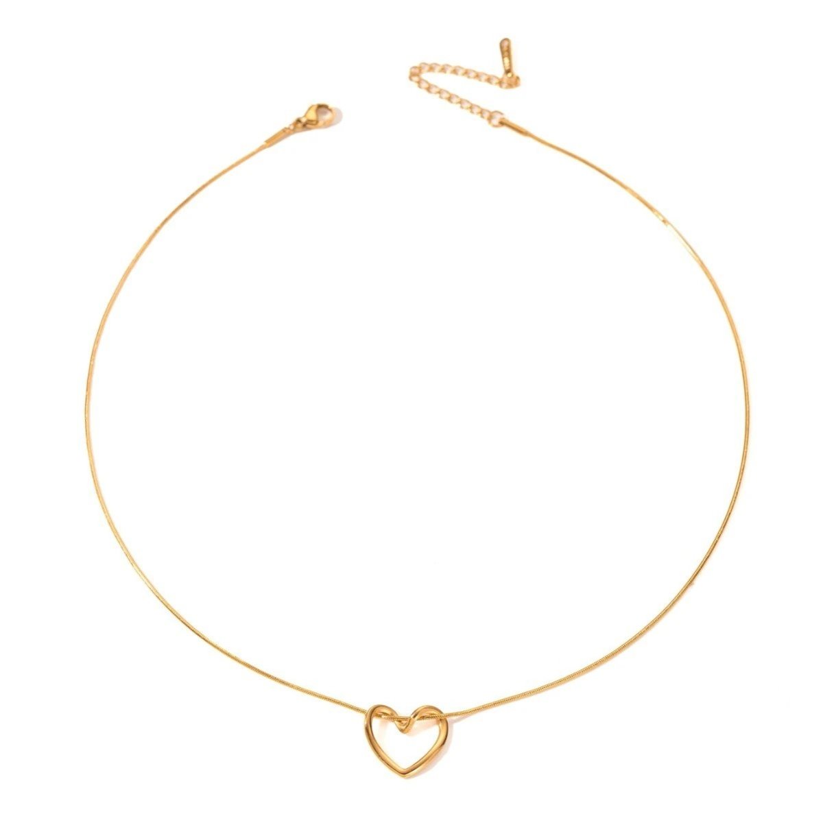 Stainless steel twist hollow heart necklace on a clavicle chain, featuring a delicate heart pendant by MANDOTOS.