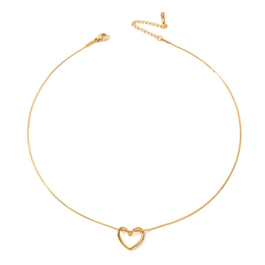 Stainless steel twist hollow heart necklace on a clavicle chain, featuring a delicate heart pendant by MANDOTOS.