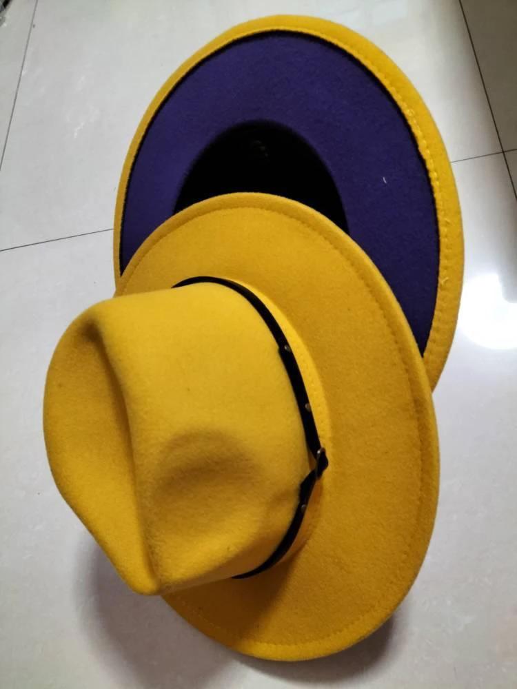 Mandotos stylish fedora hat with a color-blocked wool design, perfect for a chic and trendy look.