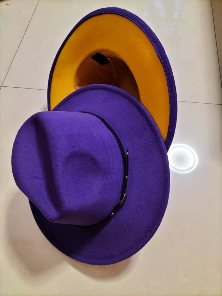 Mandotos stylish fedora hat with a trendy color-blocked wool design, perfect for a chic, fashionable look.