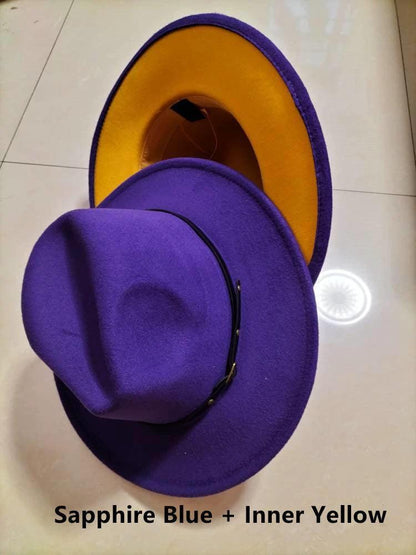 Mandotos stylish fedora hat with a trendy color-blocked wool design, perfect for a chic and fashionable look.