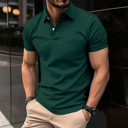 Mandotos men's summer short sleeve polo shirt in solid color with button lapel, casual men's button top for warm weather.