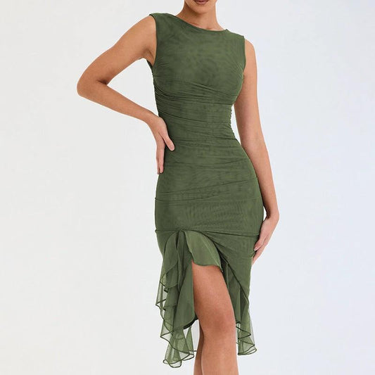 Mandotos women's summer slim skinny sleeveless dress, stylish for fashion, party, and club occasions.
