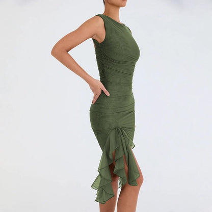 Mandotos summer slim skinny sleeveless dress for women, perfect for fashion parties and club events, shown on a model.