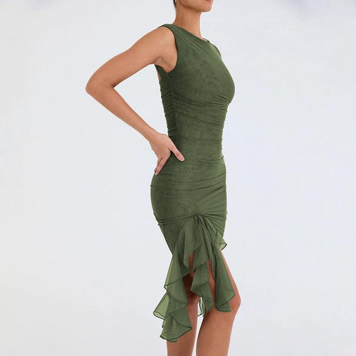 Mandotos summer slim skinny sleeveless dress for women, perfect for fashion parties and club events, shown on a model.