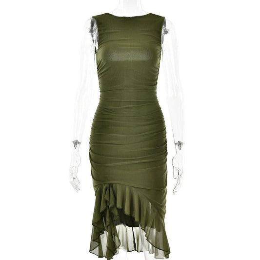 Mandotos summer slim skinny sleeveless dress for women, perfect for fashion parties and club events, black and fitted design.