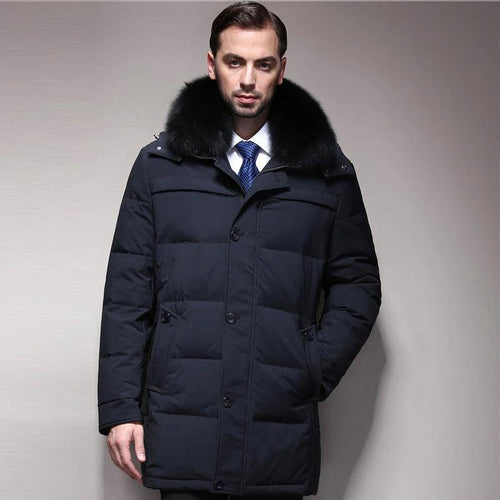 Mandotos ThermalGuard men's down jacket in black, showing its lightweight, ultra-warm insulation and sleek outdoor design.